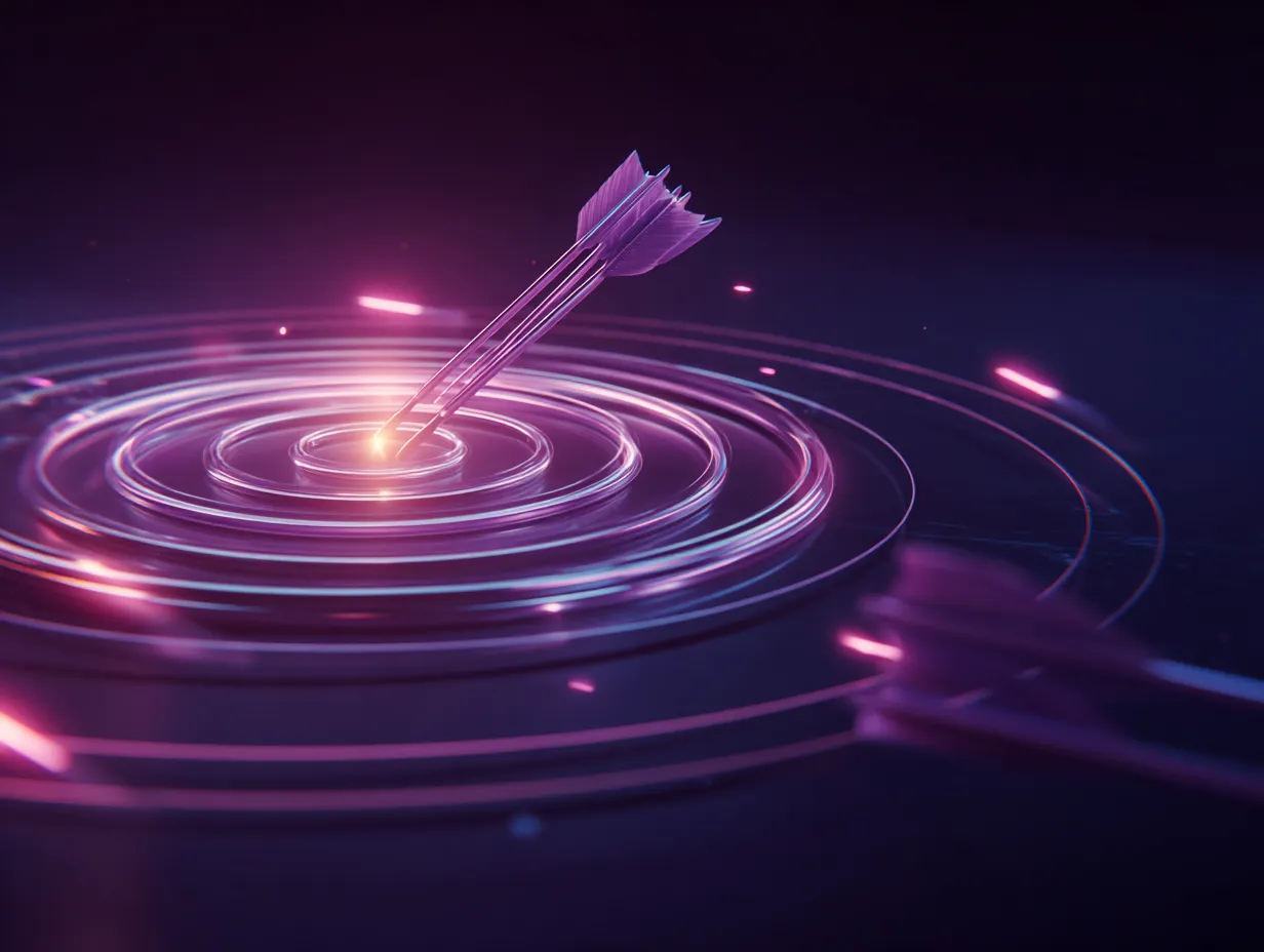 Cómo hacer un keyword research efectivo 2 Diana con flechas keyword sobre fondo de términos digitales, representación de estrategia SEO en agencia de marketing en Sant Cugat, Barcelona.