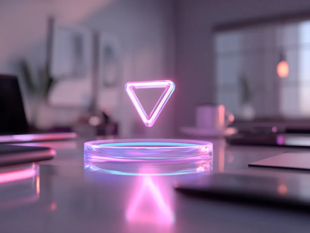 u1157782559 Cinematic close up of a glowing holographic logo 485129c5 68c3 48ce 82bb 52fd13b526cb 2